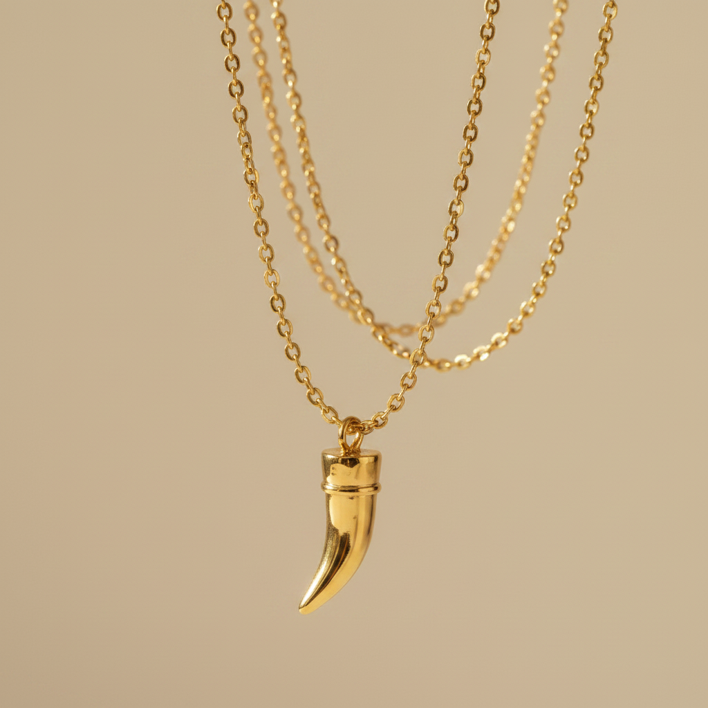Men's Gold Chain with Horn Pendant