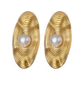 Sculpted Oval Pearl Stud Earrings